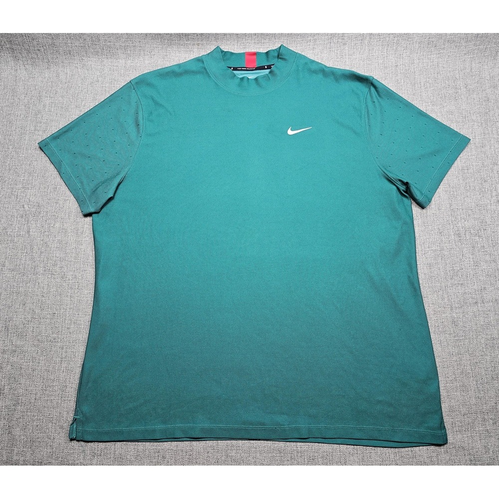 Nike Shirt Mens 2XL Green Tiger Woods Dri-Fit Mock Neck Golf Top Performance